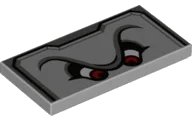 LEGO onderdeel Tile 2 x 4 with Angry Red Eyes, Unibrow, Black and Dark Bluish Gray Border Pattern (Super Mario Thwomp Upper Face) (87079pb0760)