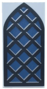LEGO part Tile 2 x 4 with Dark Blue Arched Window with Black Frame and Lattice Pattern 87079pb1508