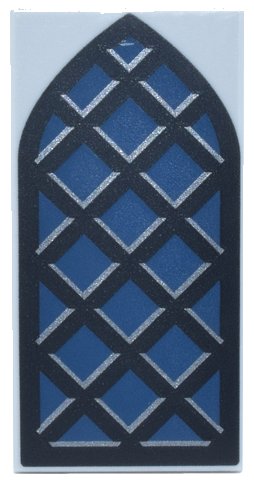 LEGO onderdeel Tile 2 x 4 with Dark Blue Arched Window with Black Frame and Lattice Pattern (87079pb1508)