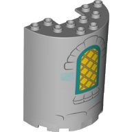 LEGO onderdeel Cylinder Half 3 x 6 x 6 with 1 x 2 Cutout with Yellow Curved Lattice Window with Dark Turquoise Frame and Dark Bluish Gray Bricks Pattern (87926pb025)