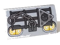 LEGO part Slope, Curved 2 x 4 x 2/3 with Bottom Tubes with Headlights, Roll Bars, Chain and Skull Pattern 88930pb094