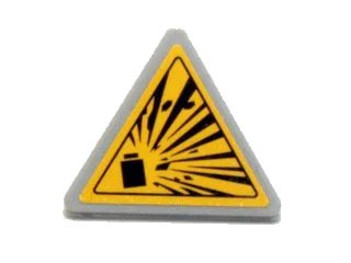 LEGO onderdeel Road Sign 2 x 2 Triangle with Clip with Yellow Explosion Type 1 Pattern (Sticker) - Sets 4200 / 4201 / 4202 / 4204 (892pb022)