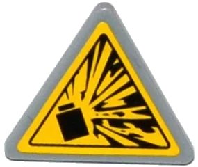 LEGO onderdeel Road Sign 2 x 2 Triangle with Clip with Yellow Explosion Type 2 Pattern (Sticker) - Sets 60074 / 60076 (892pb024)