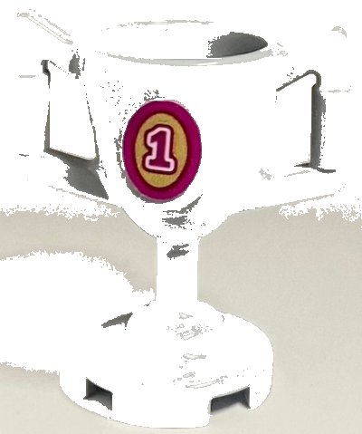 LEGO part Minifigure, Utensil Trophy Cup with Magenta Number 1 in Gold Oval Pattern (Sticker) - Set 41126 (89801pb10)