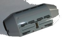 LEGO part Cylinder Half 3 x 6 x 10 with 1 x 2 Cutout with Flaps, Pipes and Dark Red Arrows Pattern (Stickers) - Set 75140 92591pb002