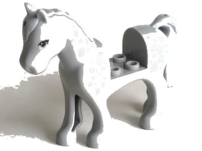 LEGO onderdeel Horse with 2 x 2 Cutout with Light Bluish Gray Eyes and White Spots Pattern (93083c01pb09)