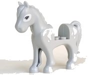 LEGO part Horse with 2 x 2 Cutout with Light Bluish Gray Eyes, White Patch Around Left Eye and White Spots Pattern 93083c01pb17