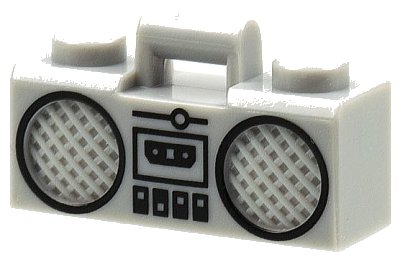 LEGO part Minifigure, Utensil Radio Boom Box with Bar Handle with Black Cassette Player, Switches and Rimmed Speakers Pattern (93221pb03)