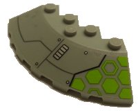 LEGO onderdeel Brick, Round Corner 6 x 6 with Slope 33 Edge, Facet Cutout with Rectangle Vent and Lime Hexagons on Transparent Background Pattern Model Left Side (Sticker) - Set 76040 95188pb29L