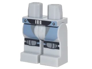 LEGO onderdeel Hips and Legs with Sand Blue Straps, Black Belt, and Dark Bluish Gray Knee Pads Pattern (970c00pb0700)