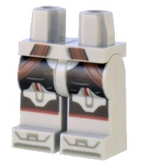 LEGO part Hips and Legs with SW Armor Black with Reddish Brown Straps, Knee Pads, and Dark Red Stripes Pattern 970c00pb1399