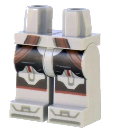 LEGO onderdeel Hips and Legs with SW Armor Black with Reddish Brown Straps, Knee Pads, and Dark Red Stripes Pattern (970c00pb1399)