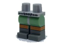 LEGO part Hips and Sand Green Legs with Retro Space Belt and Dark Bluish Gray Boots with Three Orange Stripes Pattern 970c48pb01