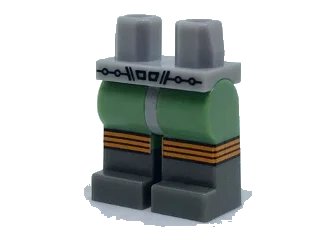 LEGO onderdeel Hips and Sand Green Legs with Retro Space Belt and Dark Bluish Gray Boots with Three Orange Stripes Pattern (970c48pb01)