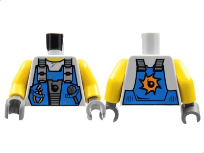 LEGO onderdeel Torso Power Miners Blue Vest with Tools and Bomb over Sweaty Shirt Pattern / Yellow Arms / Dark Bluish Gray Hands (973pb0550c01)