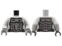 LEGO part Torso Power Miners Silver Body Armor Front and Back, Drill on Upper Left Pattern / Light Bluish Gray Arms / Dark Bluish Gray Hands 973pb0616c01