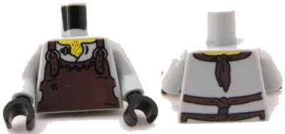 LEGO onderdeel Torso Dark Brown Apron with Silver Buckles Pattern / Light Bluish Gray Arms / Black Hands (973pb0892c01)