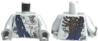 LEGO onderdeel Torso PotC Bare Chest with Marine Growth, Sash and Lobster on Back Pattern / Light Bluish Gray Arms / Dark Bluish Gray Hands (973pb0973c01)