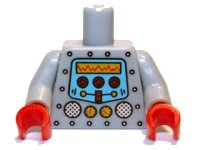 LEGO part Torso Robot with Silver Rivets, Yellow Gauges, Red Knobs and Yellow Screen Pattern / Light Bluish Gray Arms / Red Hands 973pb1061c01