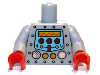 LEGO onderdeel Torso Robot with Silver Rivets, Yellow Gauges, Red Knobs and Yellow Screen Pattern / Light Bluish Gray Arms / Red Hands (973pb1061c01)