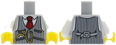 LEGO onderdeel Torso Pinstripe Vest, Red Tie and Pocket Watch and Back Print Pattern / White Arms / Yellow Hands (973pb1183c01)