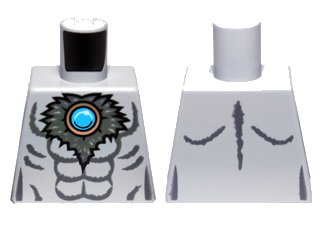 LEGO part Torso Bare Chest with Muscles Outline, Dark Bluish Gray Fur and Dark Azure Round Jewel (Chi) Pattern (973pb1353)