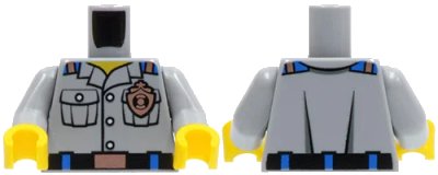 LEGO onderdeel Torso Coast Guard, Shirt with Pockets and Copper Coast Guard Logo Badge and Belt Pattern / Light Bluish Gray Arms / Yellow Hands (973pb1436c01)