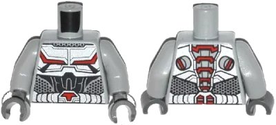 LEGO onderdeel Torso Armor with Black and Red Lines on Chest and Silver Belt with Red Buckle Pattern / Light Bluish Gray Arms / Dark Bluish Gray Hands (973pb1725c01)