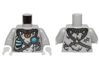 LEGO onderdeel Torso Tiger Fur with Chains, Spiked Collar, Padlock and Blue Round Jewel (Chi) Pattern / Light Bluish Gray Arms / White Hands 973pb1777c01