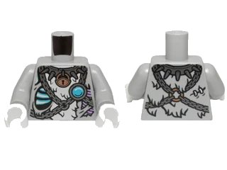 LEGO onderdeel Torso Tiger Fur with Chains, Spiked Collar, Padlock and Blue Round Jewel (Chi) Pattern / Light Bluish Gray Arms / White Hands (973pb1777c01)