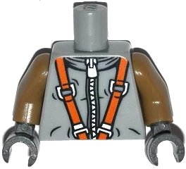 LEGO onderdeel Torso Spacesuit with Silver Zipper and Orange Harness Pattern / Dark Tan Arms / Dark Bluish Gray Hands (973pb1788c01)