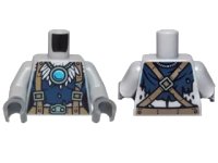 LEGO part Torso Feathers, Dark Blue Shirt, Dark Tan Belt and Suspenders and Blue Round Jewel (Chi) Pattern / Light Bluish Gray Arms / Dark Bluish Gray Hands 973pb1894c01