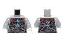 LEGO part Torso Mummy Wrappings, Copper Armor with Rivets and Chains and Dark Azure Round Jewel (Chi) Pattern / Light Bluish Gray Arms / White Hands 973pb1910c01