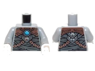 LEGO onderdeel Torso Mummy Wrappings, Copper Armor with Rivets and Chains and Dark Azure Round Jewel (Chi) Pattern / Light Bluish Gray Arms / White Hands (973pb1910c01)