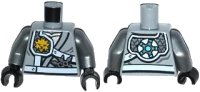 LEGO onderdeel Torso Ninjago Shoulder Protection with White Straps and Gold Lion Emblem over Robes, Shurikens in Belt Pattern / Flat Silver Arms / Black Hands 973pb1977c01