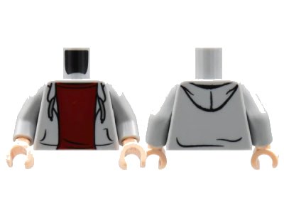 LEGO onderdeel Torso Hooded Sweatshirt Open with Drawstrings over Dark Red Top Pattern / Light Bluish Gray Arms / Light Nougat Hands (973pb2066c01)