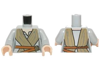 LEGO onderdeel Torso SW Female Outline, Open Neck Shirt, Dark Tan Tied Robe, Dark Orange Belt Pattern / Light Bluish Gray Arms / Light Nougat Hands (973pb2118c01)