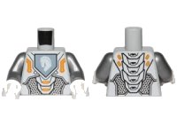 LEGO part Torso Nexo Knights Armor with Orange and Gold Circuitry and White Horse Head on Sand Blue Pentagonal Shield Pattern / Flat Silver Arms / White Hands 973pb2237c01