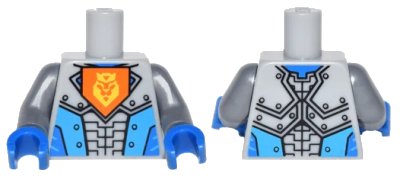 LEGO onderdeel Torso Nexo Knights Armor with Orange Emblem with Yellow Crowned Lion, Dark Azure Panels Pattern / Flat Silver Arms / Blue Hands (973pb2256c02)