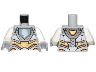 LEGO onderdeel Torso Nexo Knights Armor with Orange and Gold Circuitry and Emblem with White Horse Pattern / White Arms / Light Bluish Gray Hands (973pb2641c01)