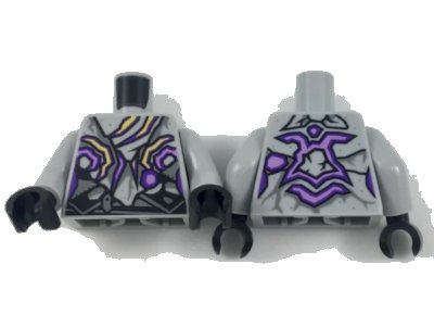 LEGO onderdeel Torso Female, Tattered Vest and Bandana, Purple and Yellow Streaks Pattern / Light Bluish Gray Arms / Black Hands (973pb3115c01)