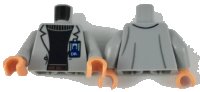 LEGO part Torso Jacket with 'DR' Badge, Black Sweater, Dark Brown Belt Pattern / Light Bluish Gray Arms / Nougat Hands 973pb3184c01