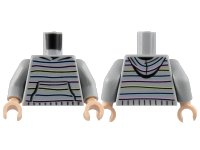 LEGO onderdeel Torso Hoodie with Bright Light Yellow, Bright Pink, and Bright Light Blue Horizontal Stripes, Wide Front Pocket Pattern / Light Bluish Gray Arms / Light Nougat Hands 973pb3219c01