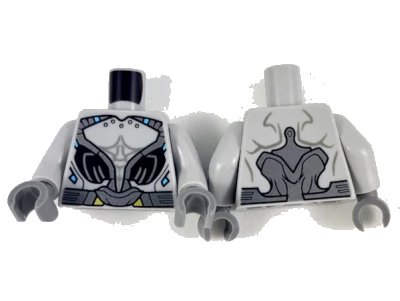 LEGO onderdeel Torso Alien with Silver and Black Armor, Dark Bluish Gray Muscles Outline Pattern / Light Bluish Gray Arms / Dark Bluish Gray Hands (973pb3490c01)