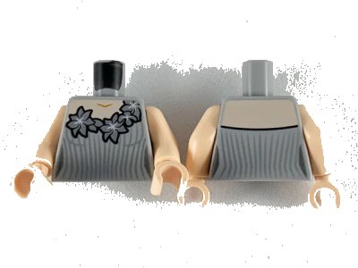 LEGO onderdeel Torso Female Dress, Light Nougat Neck, Silver Flowers and Vertical Stripes Pattern / Light Nougat Arms / Light Nougat Hands (973pb3695c01)