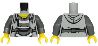 LEGO onderdeel Torso Female Hoodie with Laces over Dark Bluish Gray and White Striped Shirt, Belt with Bag Pattern / Dark Bluish Gray Arms / Yellow Hands (973pb3775c01)