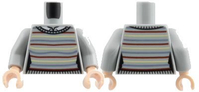 LEGO onderdeel Torso Harry Potter Sweater with Horizontal Lines Front and Back, Waist Trim, and White Collar Pattern / Light Bluish Gray Arms / Light Nougat Hands (973pb3921c01)