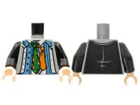 LEGO onderdeel Torso Vest, Medium Blue Open Shirt, White Shirt with Collar, Green, Orange, and Light Bluish Gray Ties Pattern / Black Arms / Light Nougat Hands 973pb4287c01
