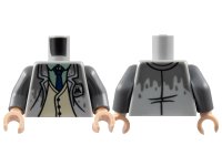 LEGO part Torso Jacket with Dark Bluish Gray Wetness, Letter M on Pocket, Tan Vest, Sand Green Shirt, and Dark Blue Tie Pattern / Dark Bluish Gray Arms / Light Nougat Hands 973pb4798c01