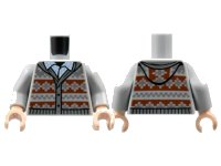 LEGO part Torso Knit Fair Isle Cardigan Sweater with Hood, Closed Collar Pattern / Light Bluish Gray Arms / Light Nougat Hands 973pb4893c01